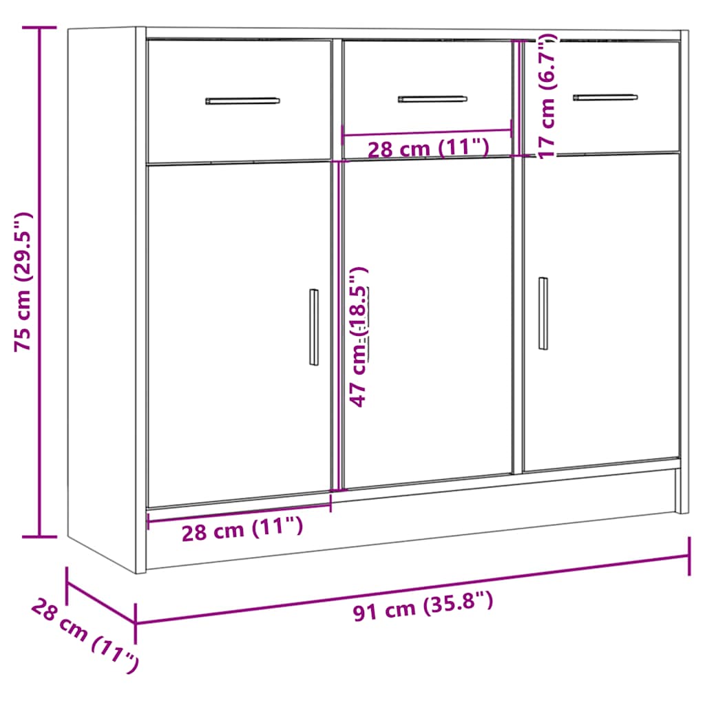 Credenza Rovere Sonoma 91x28x75 cm in Legno Multistrato