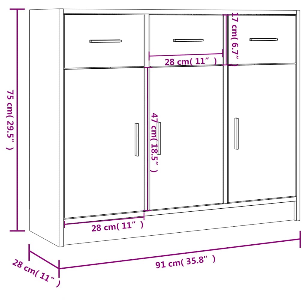 Credenza Rovere Fumo 91x28x75 cm in Legno Multistrato