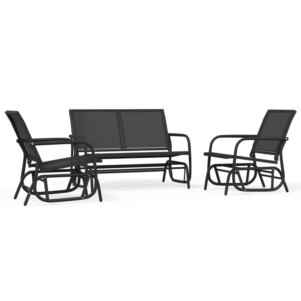 Set Mobili a Dondolo Giardino 3 pz Nero Textilene e Acciaio | homemem39