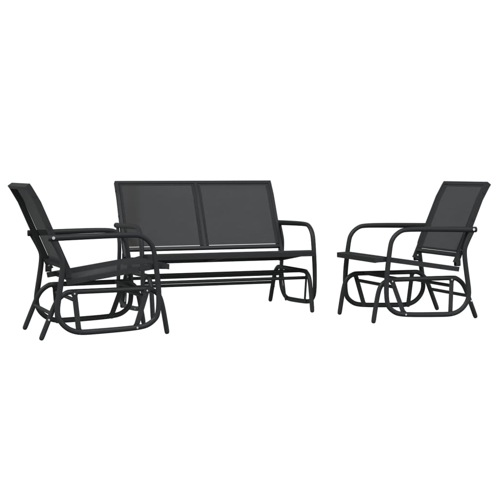 Set Mobili a Dondolo Giardino 3 pz Nero Textilene e Acciaio | homemem39