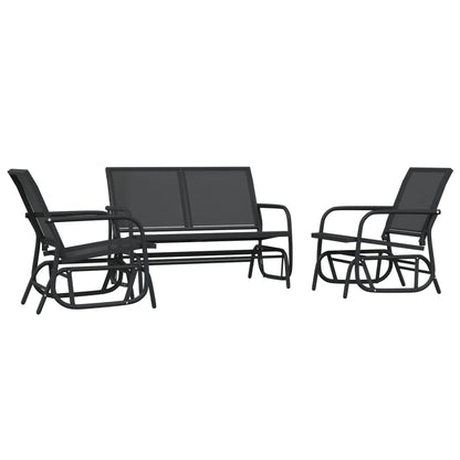Set Mobili a Dondolo Giardino 3 pz Nero Textilene e Acciaio | homemem39