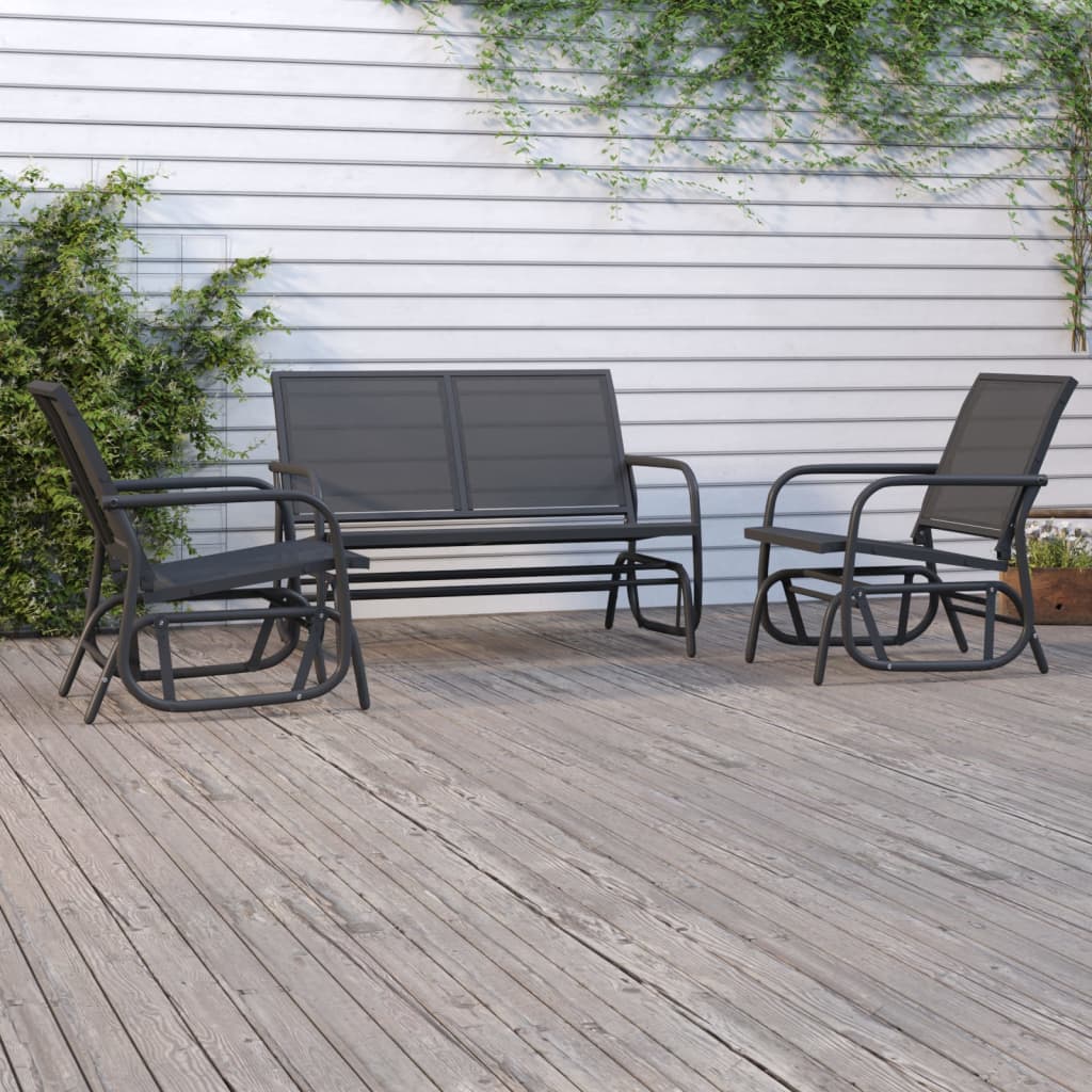 Set Mobili a Dondolo Giardino 3 pz Nero Textilene e Acciaio | homemem39