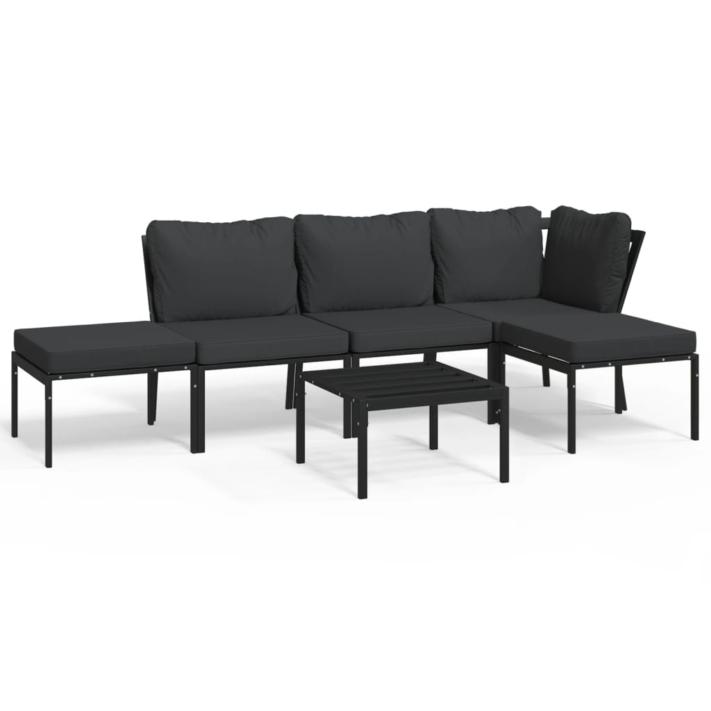 Set Salotto da Giardino 6pz con Cuscini Grigi in Acciaio | homemem39