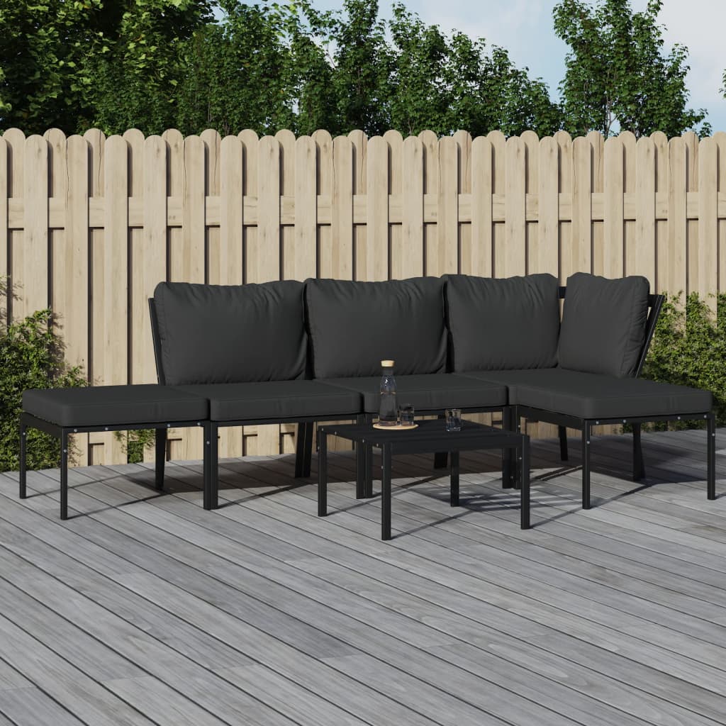 Set Salotto da Giardino 6pz con Cuscini Grigi in Acciaio | homemem39