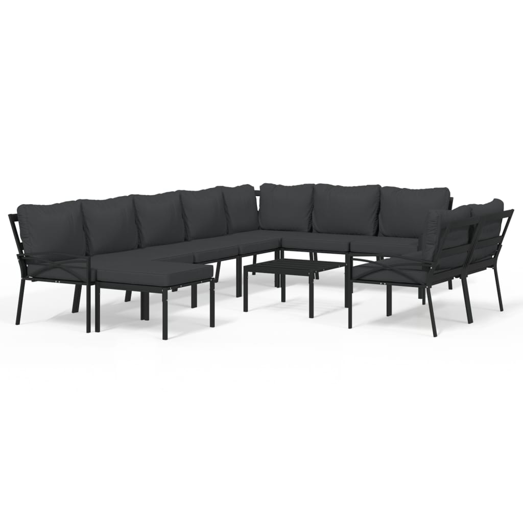 Set Mobili da Giardino 11 pz con Cuscini Grigi in Acciaio | homemem39