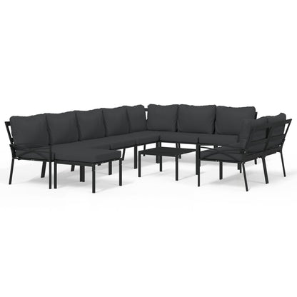 Set Mobili da Giardino 11 pz con Cuscini Grigi in Acciaio | homemem39