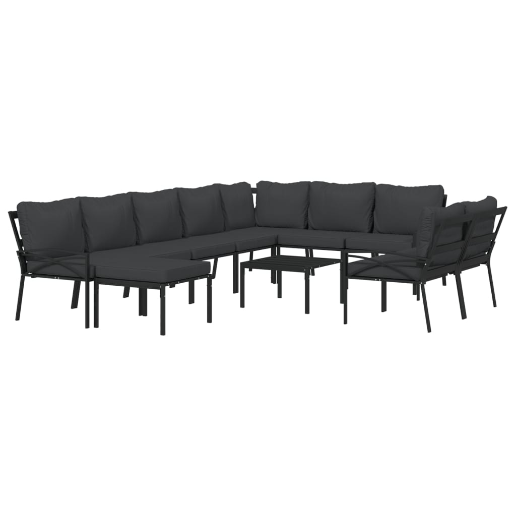 Set Mobili da Giardino 11 pz con Cuscini Grigi in Acciaio | homemem39