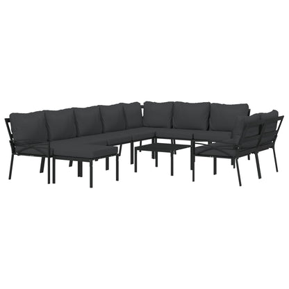 Set Mobili da Giardino 11 pz con Cuscini Grigi in Acciaio | homemem39