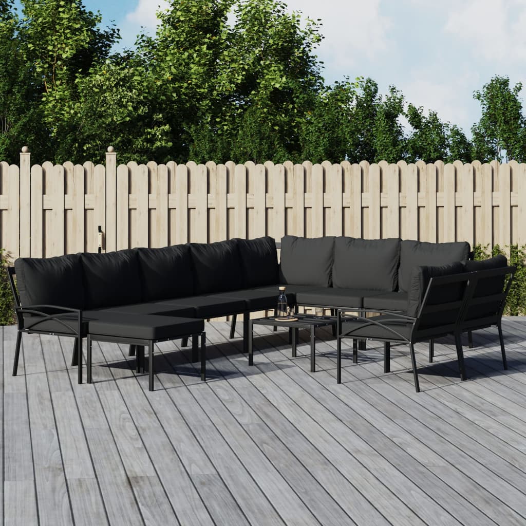 Set Mobili da Giardino 11 pz con Cuscini Grigi in Acciaio | homemem39