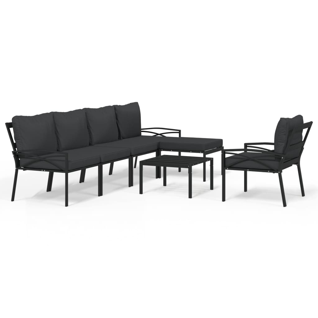 Set Salotto da Giardino 7pz con Cuscini Grigi in Acciaio | homemem39