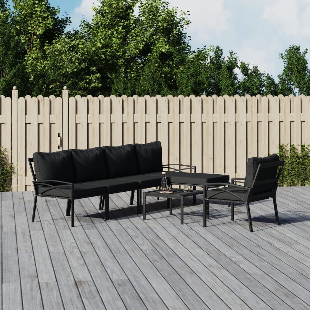 Set Salotto da Giardino 7pz con Cuscini Grigi in Acciaio | homemem39