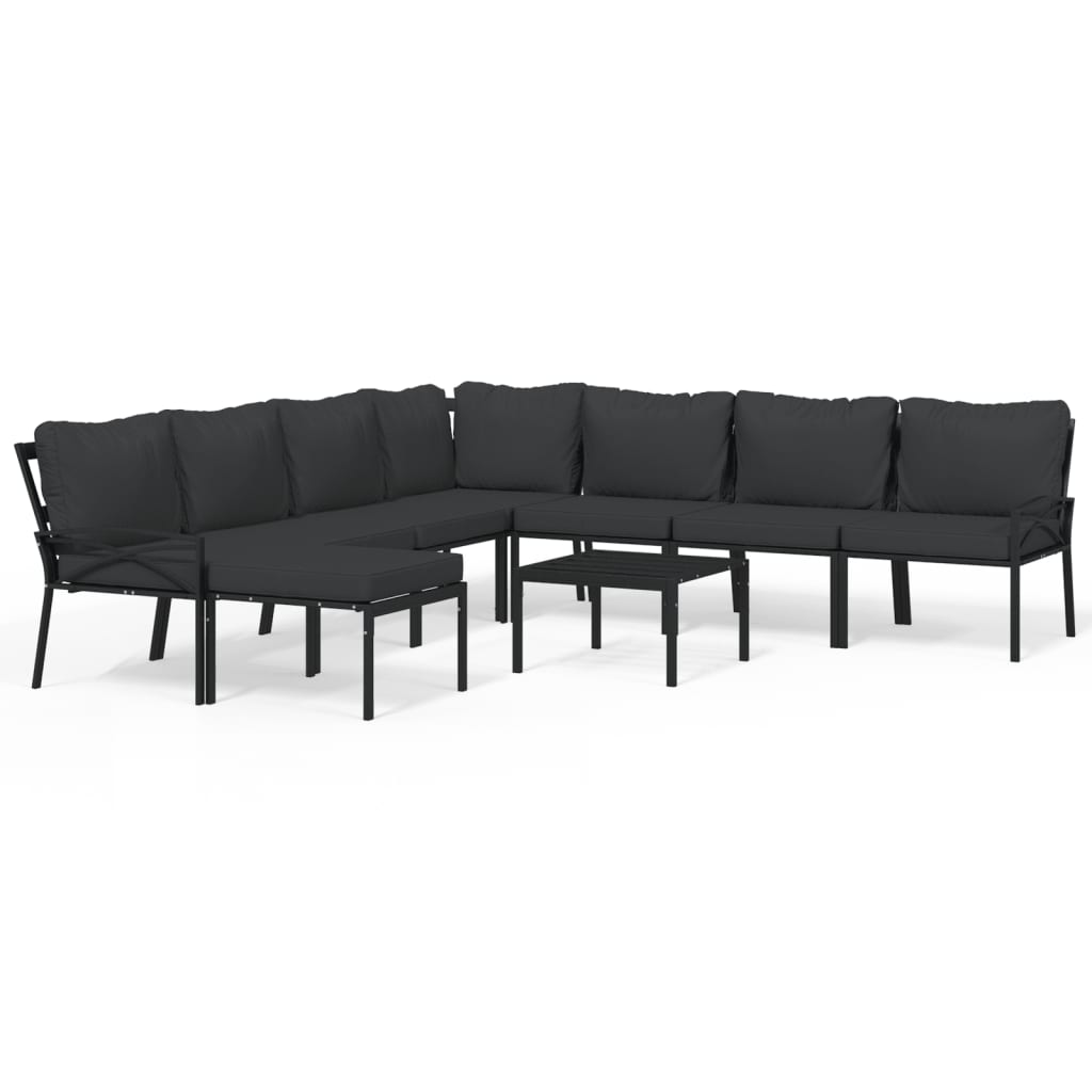 Set Salotto da Giardino 9 pz con Cuscini Grigi in Acciaio | homemem39