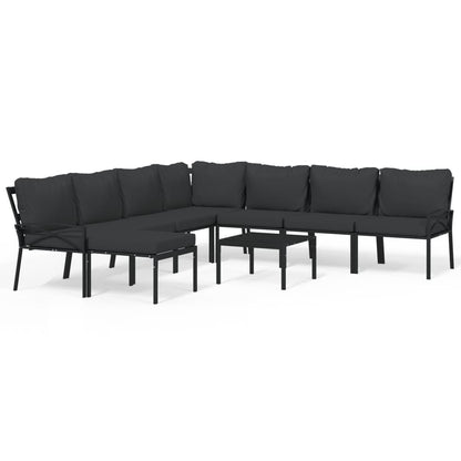 Set Salotto da Giardino 9 pz con Cuscini Grigi in Acciaio | homemem39