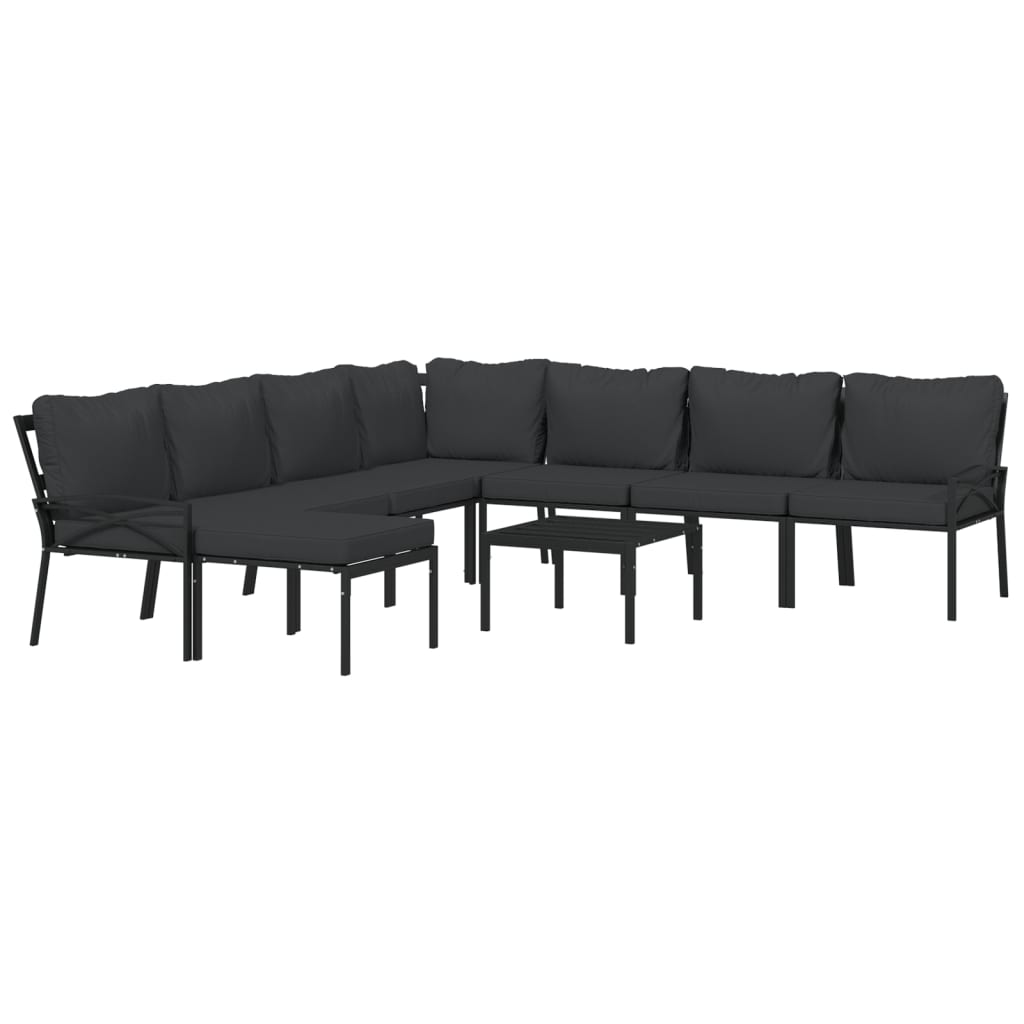 Set Salotto da Giardino 9 pz con Cuscini Grigi in Acciaio | homemem39