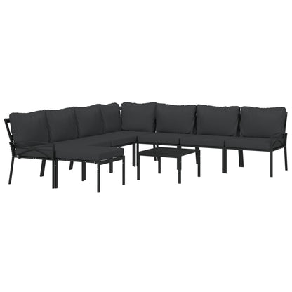 Set Salotto da Giardino 9 pz con Cuscini Grigi in Acciaio | homemem39