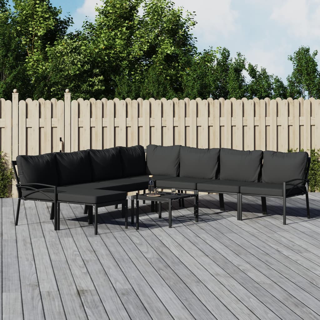 Set Salotto da Giardino 9 pz con Cuscini Grigi in Acciaio | homemem39