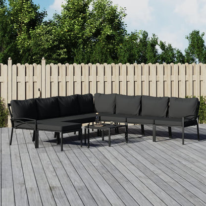 Set Salotto da Giardino 9 pz con Cuscini Grigi in Acciaio | homemem39