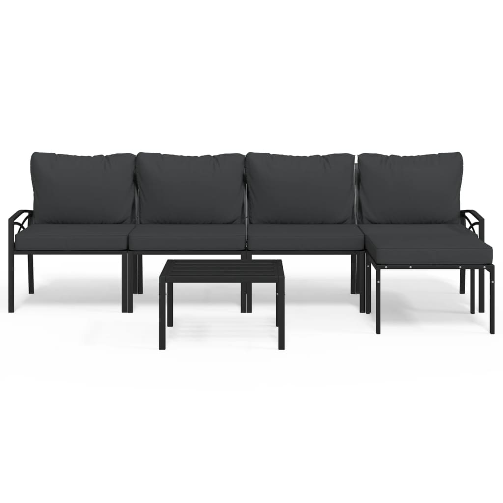 Set Salotto da Giardino 6pz con Cuscini Grigi in Acciaio | homemem39