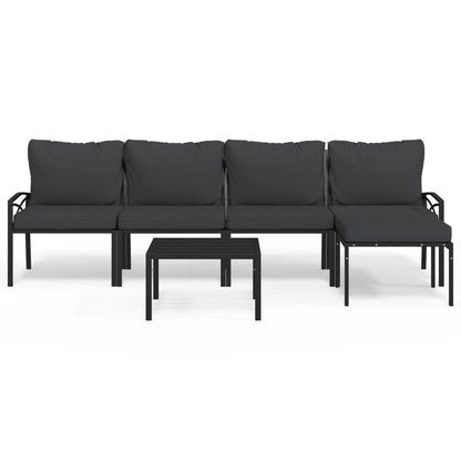 Set Salotto da Giardino 6pz con Cuscini Grigi in Acciaio | homemem39