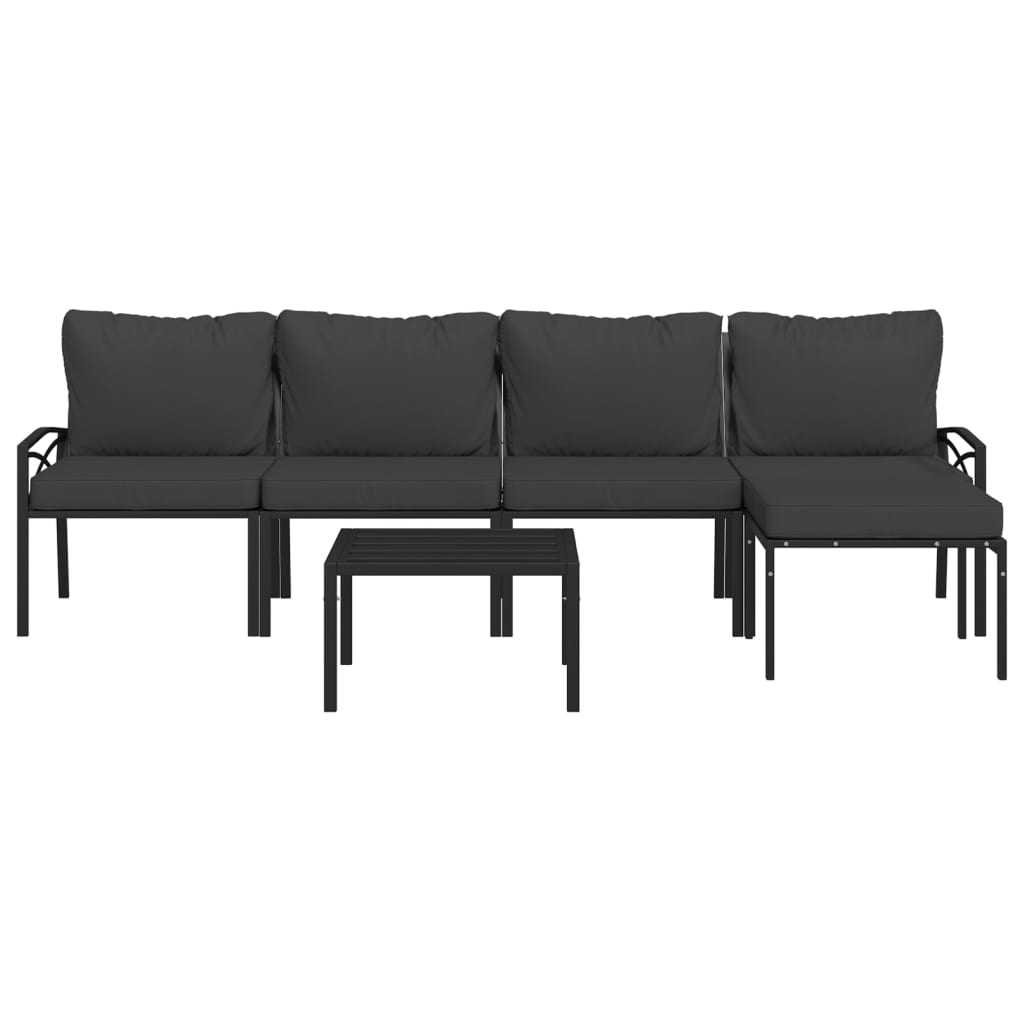 Set Salotto da Giardino 6pz con Cuscini Grigi in Acciaio | homemem39