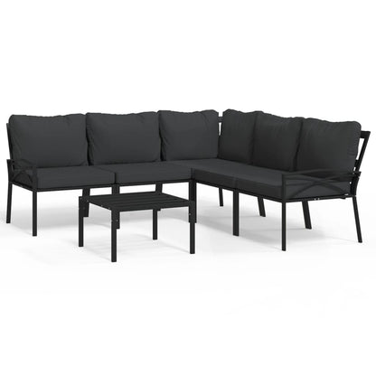 Set Salotto da Giardino 6pz con Cuscini Grigi in Acciaio | homemem39