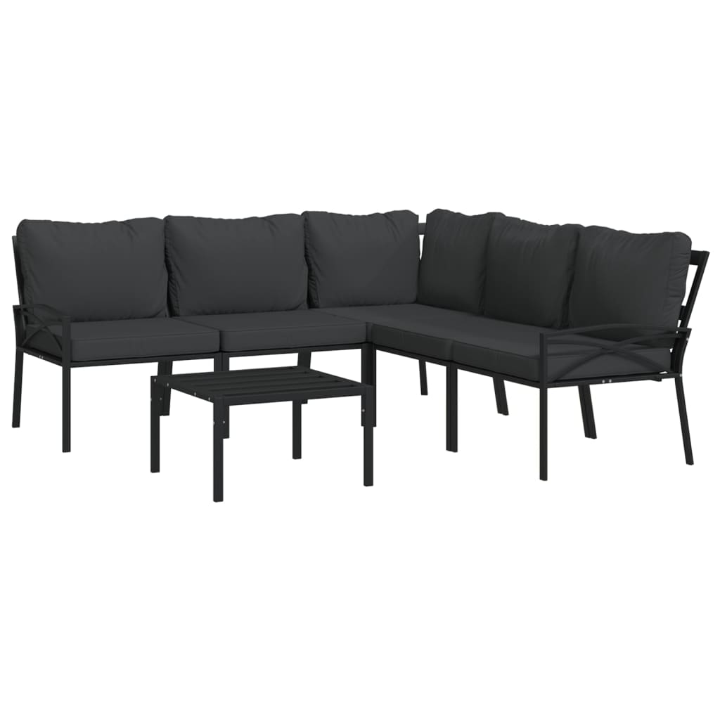 Set Salotto da Giardino 6pz con Cuscini Grigi in Acciaio | homemem39