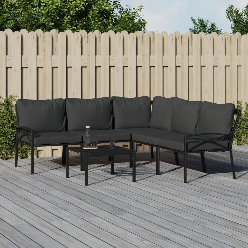 Set Salotto da Giardino 6pz con Cuscini Grigi in Acciaio | homemem39