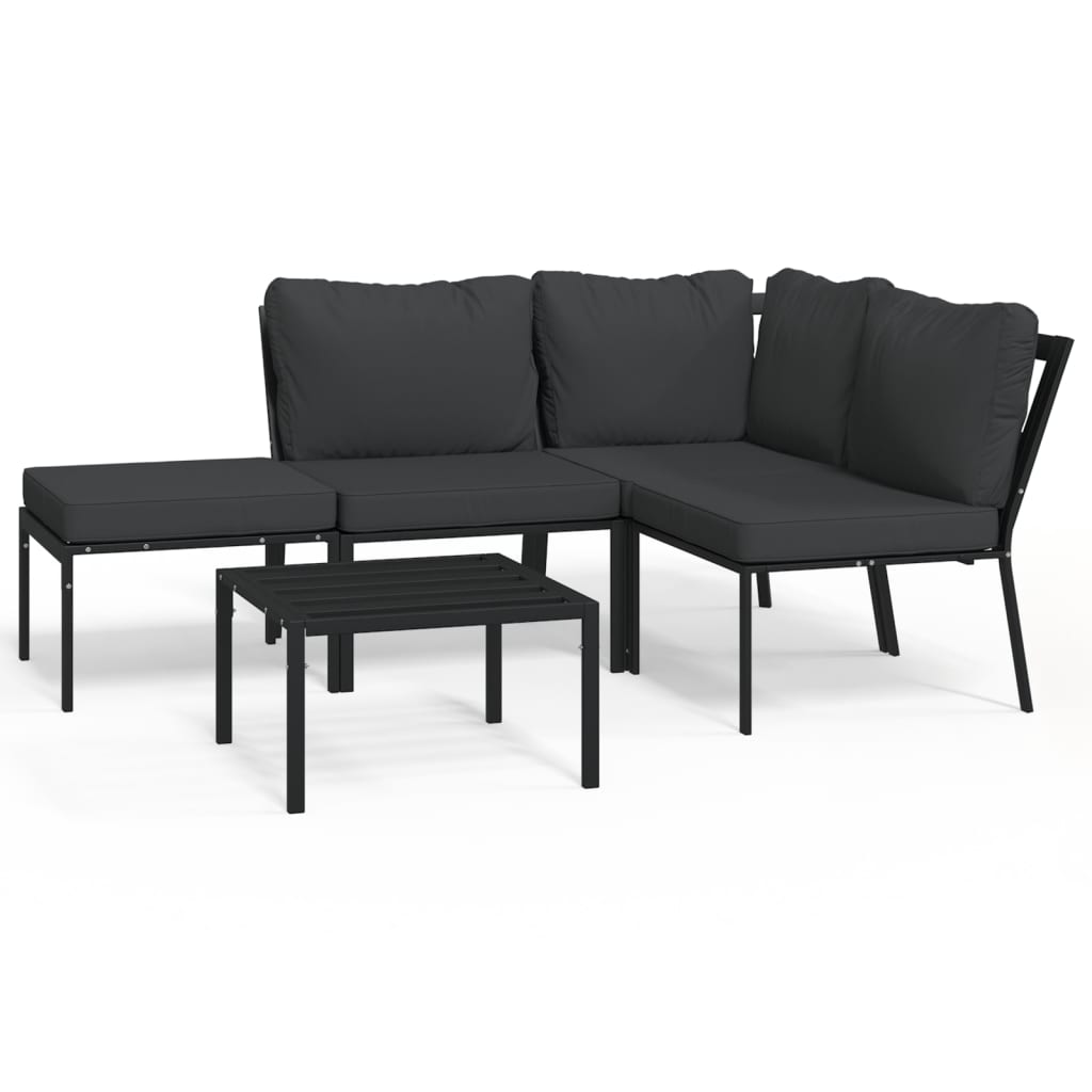 Set Salotto da Giardino 5pz con Cuscini Grigi in Acciaio | homemem39