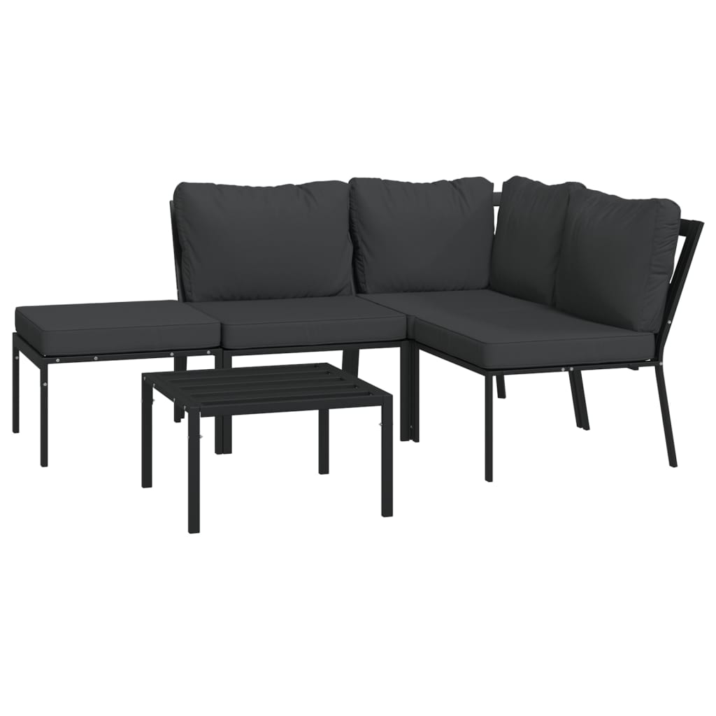 Set Salotto da Giardino 5pz con Cuscini Grigi in Acciaio | homemem39