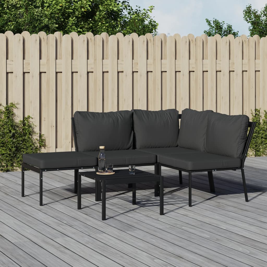 Set Salotto da Giardino 5pz con Cuscini Grigi in Acciaio | homemem39