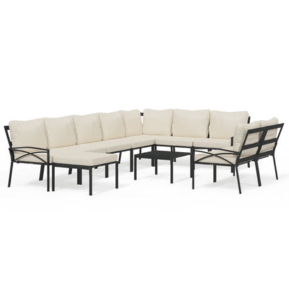 Set Salotto da Giardino 11pz con Cuscini Sabbia in Acciaio | homemem39