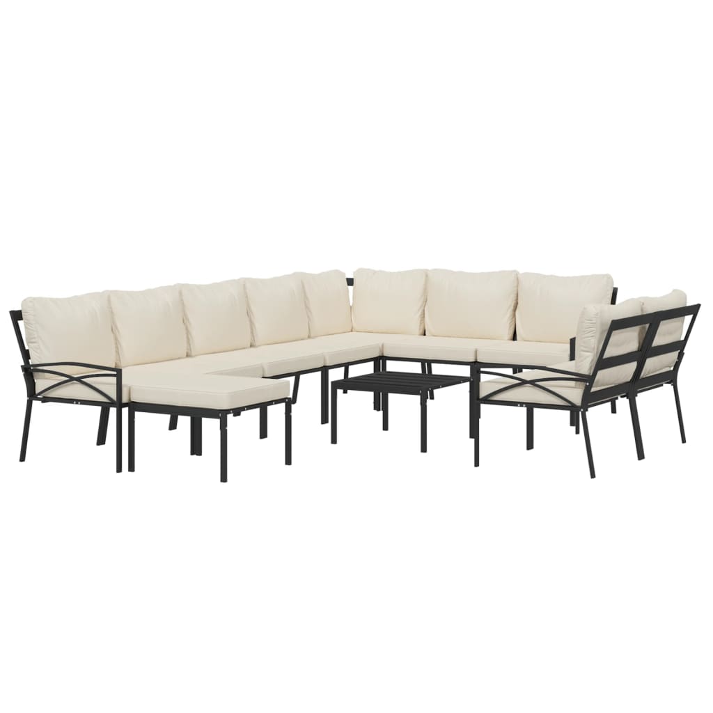 Set Salotto da Giardino 11pz con Cuscini Sabbia in Acciaio | homemem39