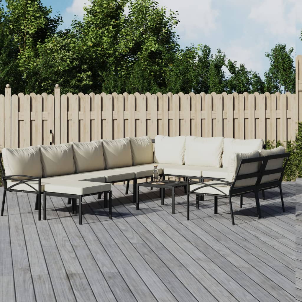 Set Salotto da Giardino 11pz con Cuscini Sabbia in Acciaio | homemem39