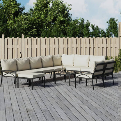 Set Salotto da Giardino 11pz con Cuscini Sabbia in Acciaio | homemem39