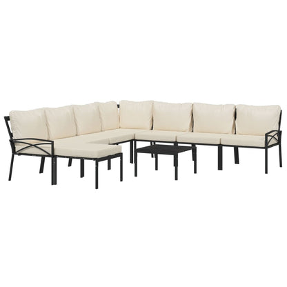 Set Salotto da Giardino 9pz con Cuscini Sabbia in Acciaio | homemem39