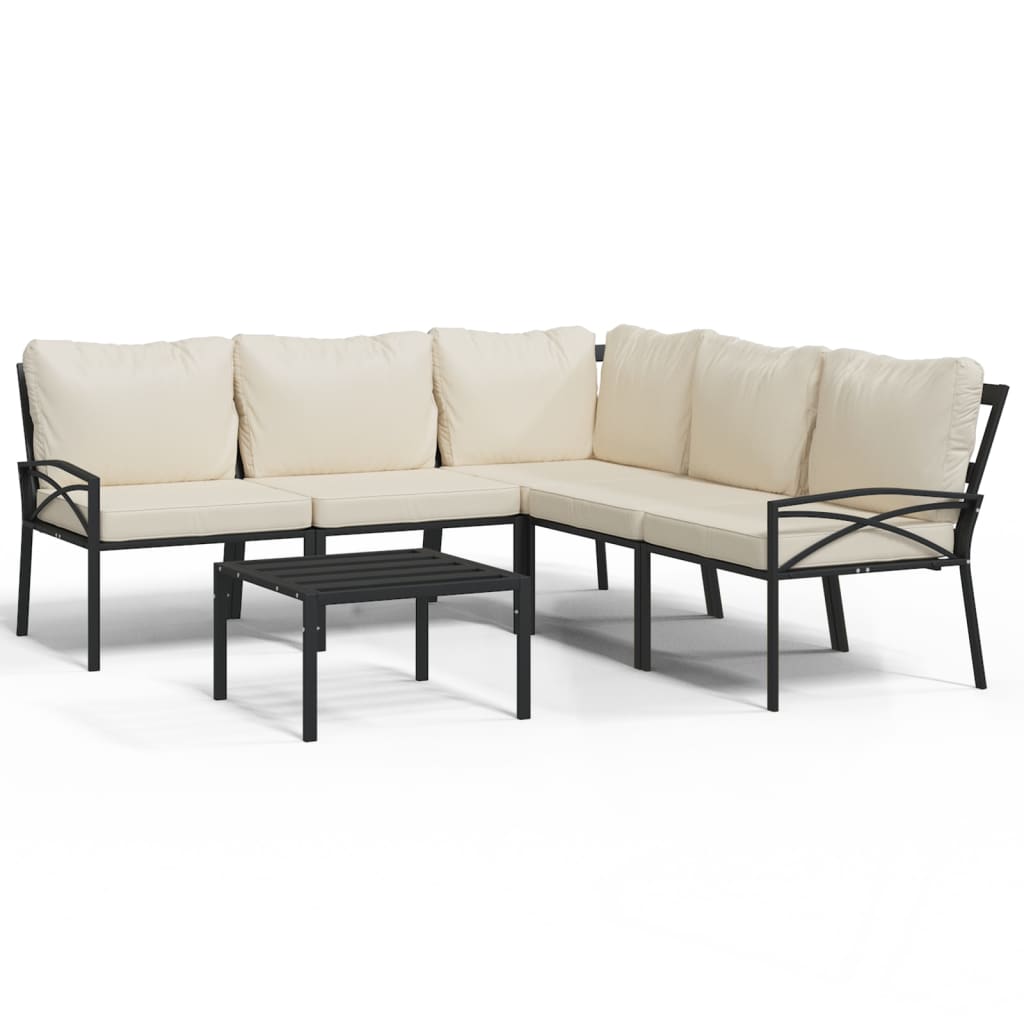 Set Salotto da Giardino 6pz con Cuscini Sabbia in Acciaio | homemem39