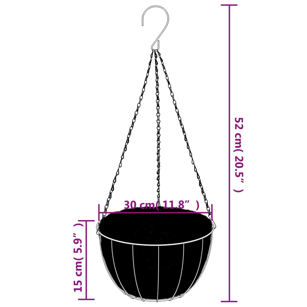 Ganci per Cesti Pensili con Fioriere 4 pz Nero in Acciaio | homemem39