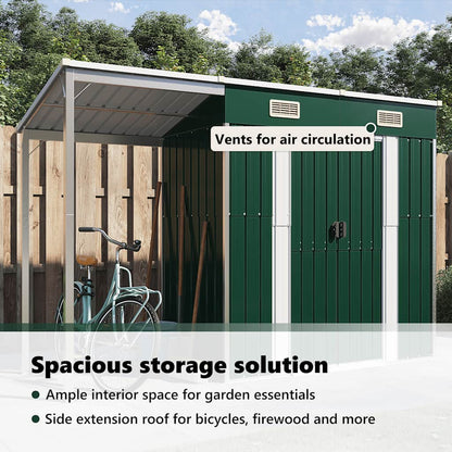 Capanno Giardino con Tetto Esteso Verde 277x107x181cm Acciaio