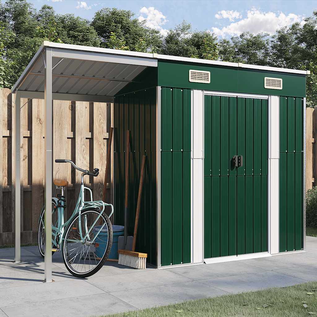 Capanno Giardino con Tetto Esteso Verde 277x107x181cm Acciaio