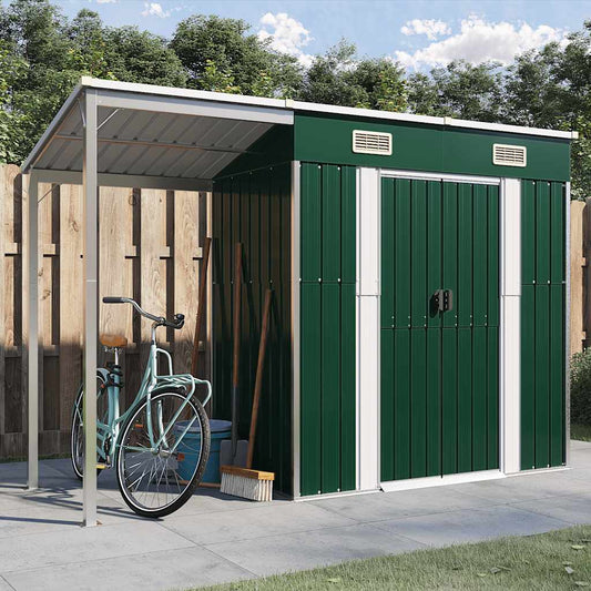 Capanno Giardino con Tetto Esteso Verde 277x107x181cm Acciaio