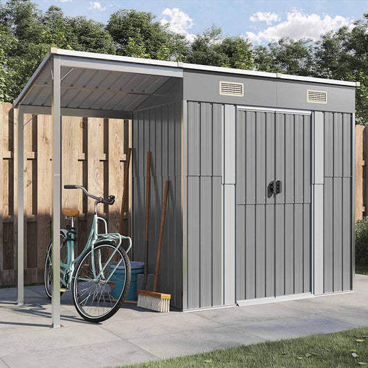 Capannone Tetto Esteso Grigio Chiaro 277x107x181cm Acciaio - homemem39