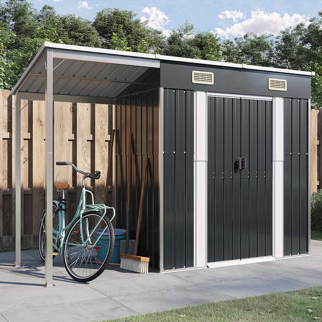 Capanno Giardino Tetto Esteso Antracite 277x107x181cm Acciaio - homemem39
