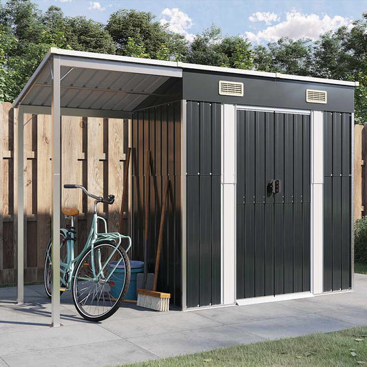 Capanno Giardino Tetto Esteso Antracite 277x107x181cm Acciaio - homemem39