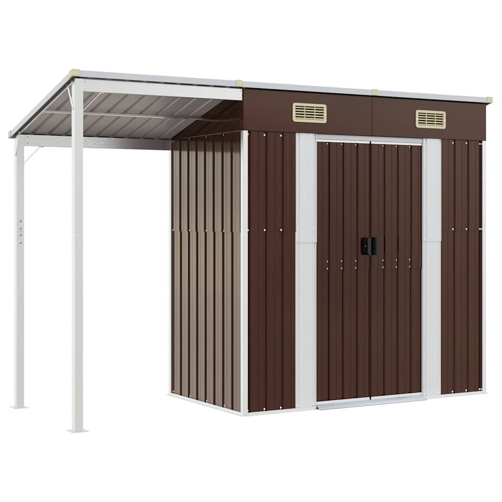 Capanno Giardino Tetto Esteso Marrone 277x107x181cm Acciaio - homemem39
