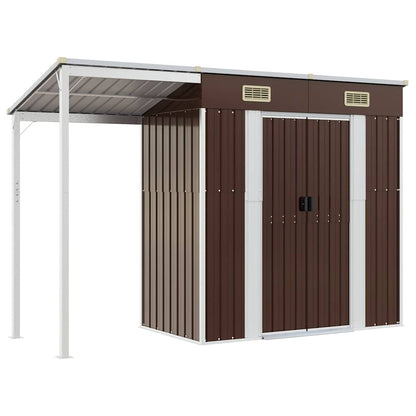 Capanno Giardino Tetto Esteso Marrone 277x107x181cm Acciaio - homemem39