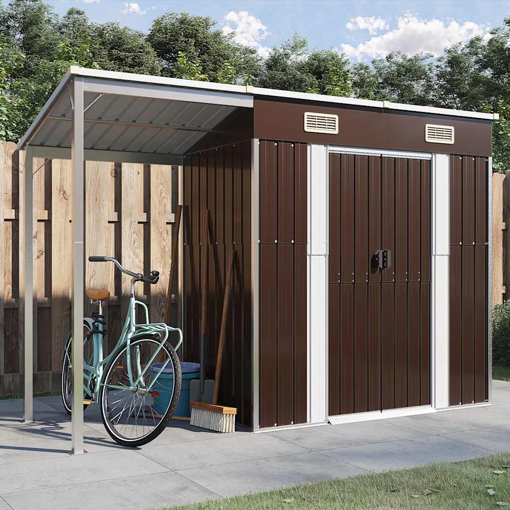 Capanno Giardino Tetto Esteso Marrone 277x107x181cm Acciaio - homemem39