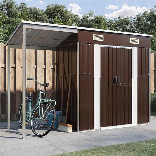 Capanno Giardino Tetto Esteso Marrone 277x107x181cm Acciaio - homemem39