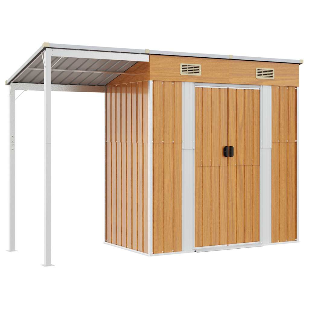 Capannone Tetto Esteso Marrone Chiaro 277x107x181cm Acciaio - homemem39