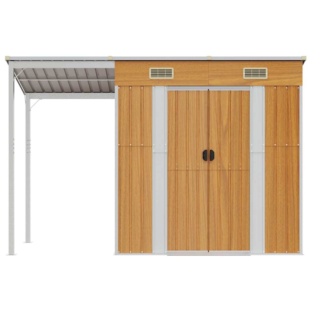 Capannone Tetto Esteso Marrone Chiaro 277x107x181cm Acciaio - homemem39