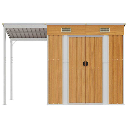 Capannone Tetto Esteso Marrone Chiaro 277x107x181cm Acciaio - homemem39